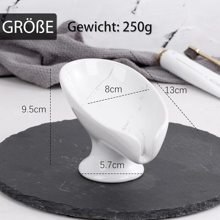 Керамічна мильниця Umlaca, мильниця для душу, підставка для мила, самозливна, листяна форма, вінтаж, для кухні, ванної кімнати, душа, білий мармур, сірий мармур