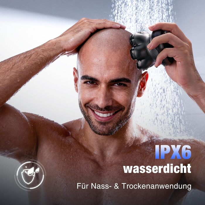 Електрична бритва для гоління голови Glatzen 7D Bold – професійна бритва для лисих, водонепроникна, з акумулятором Type-C, 2 режими, синя