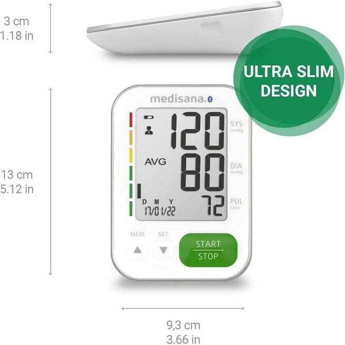 Тонометр на плече Medisana BU 565 з Bluetooth: точний вимір тиску та пульсу, пам'ять, великий дисплей, індикатор кольорами, виявлення аритмії