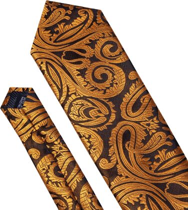 Чоловічий краватковий комплект Hi-Tie: краватка, нагрудна хустинка, затискач для краватки, запонки, шовкова тканина, чорний/золотий візерунок павліній, для вечірки, весілля