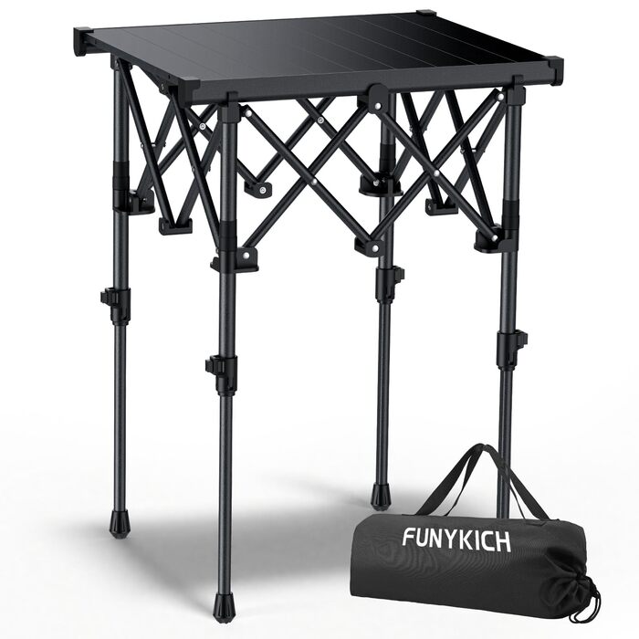 Складаний туристичний стіл Funykich 82x40 см, регулювання висоти (44/70 см), з сітчастою кишенею, для пікніка, кемпінгу, BBQ, саду