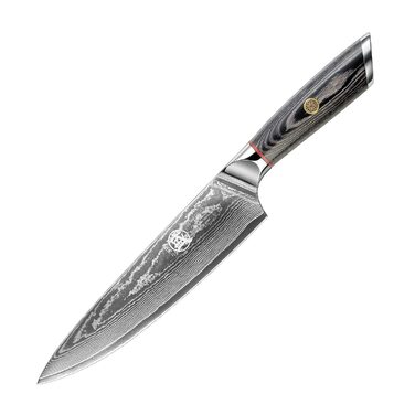 Ніж кухарський Mitsumoto Sakari Gyuto 20 см, AUS-10 Дамаст, ручка з пакавуду, в подарунковій дерев'яній коробці
