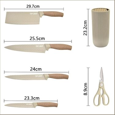 Набір кухонних ножів у блоці, 6 предметів: професійний набір ножів з нержавіючої сталі з ергономічною ручкою, супер гострі, з ножицями, антипригарне покриття, для дому, ресторану, RV (Хакі)