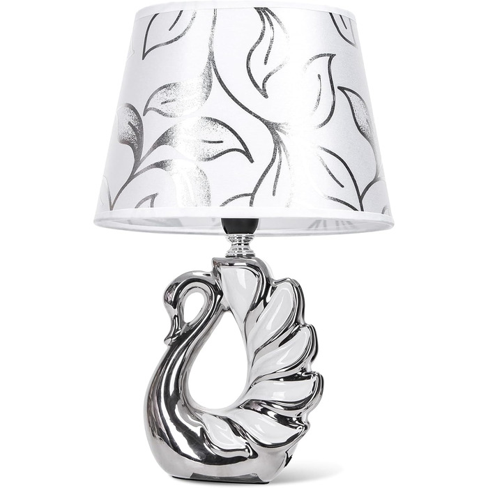 Стійка лампа Aigostar з кераміки, вінтажна настільна лампа з тканинним абажуром, патрон E14, макс. 40W, сучасна лампа для нічного столика, нічник для спальні, вітальні, офісу (без лампочки) - H235mm (Білий лебідь - H310mm)