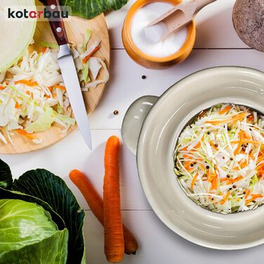 Керамічний бочонок для квашення 2,5 л KOTARBAU, білий – глечик для квашеної капусти, огірків, кімчі, ферментації, з кришкою, кам'яний горщик
