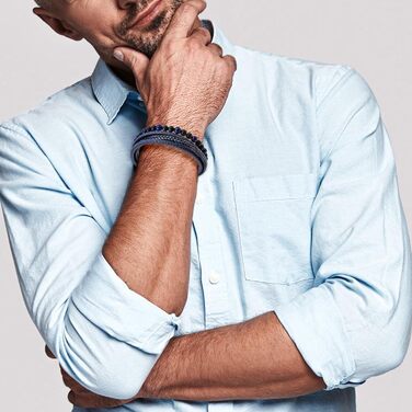 Чоловічий шкіряний браслет, 21 см. Ідеальний подарунок для чоловіків, тата, дідуся. Синій колір.