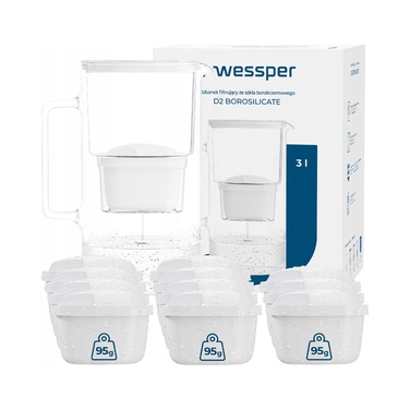 Скляний фільтр-віддім Wessper D2 з боросилікатного скла, 3 л, білий + 12 фільтрів