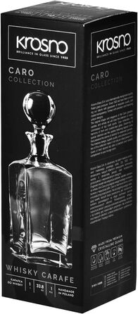 Krosno Whisky Rum Decanter Carafe with Stopper | 1000 ml | Caro Collection | Gift Box Brandy Glass | Water Bottle | perfect for home, restaurants and kitchen | Decanter ideal as a gift