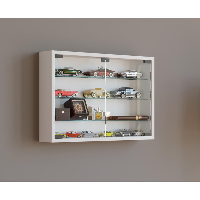 Підвісна скляна вітрина VCM Mandosa M, біла, 40x60x10 см, з загартованим безпечним склом, сучасна настінна вітрина для зберігання і демонстрації, компактна, скляний вітринний шафа