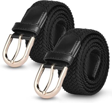 Жіночий та чоловічий тканинний ремінь Flintronic з еластичною плетенкою, ширина 3.3 см, довжина 107 см (для обхвату талії 76-115 см), колір: чорний + золото