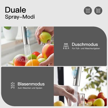 Кран кухонний Rainsworth з висувною лійкою та душем, 360° поворот, нержавіюча сталь, висота 56 см