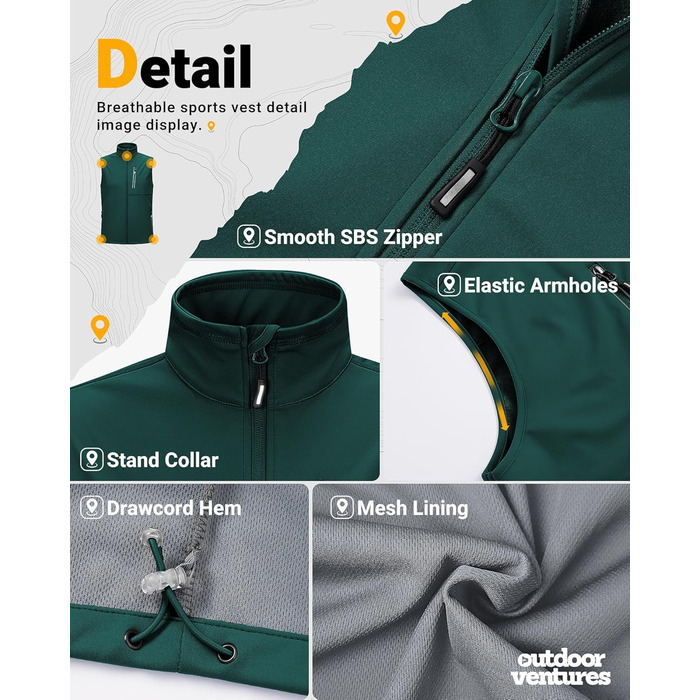 Чоловіча вітро- та водонепроникна жилетка Outdoor Ventures Softshe для їзди на велосипеді, XL, темно-зелений