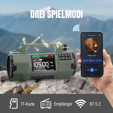 Радіо Raddy SH-906: Аварійне радіо з сонячною панеллю, ручним зарядом, AM/FM/SW/VHF, ліхтарик, SOS, компас, зарядка для телефону. Ідеально для виживання на природі
