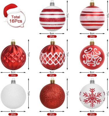 Набір прикрас на ялинку Bluelves, 16 шт, рожеві кулі 6 см, пластик. Декор ялинки, рожевий, червоно-білий