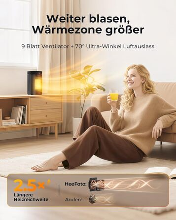 Електричний обігрівач: Економний, 1500W, тихий з таймером, захист від перекидання та перегріву, чорний