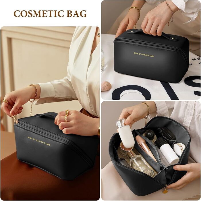 Чорна косметичка для подорожей з PU шкіри, велика місткість, водонепроникна | Органайзер для туалетних аксесуарів