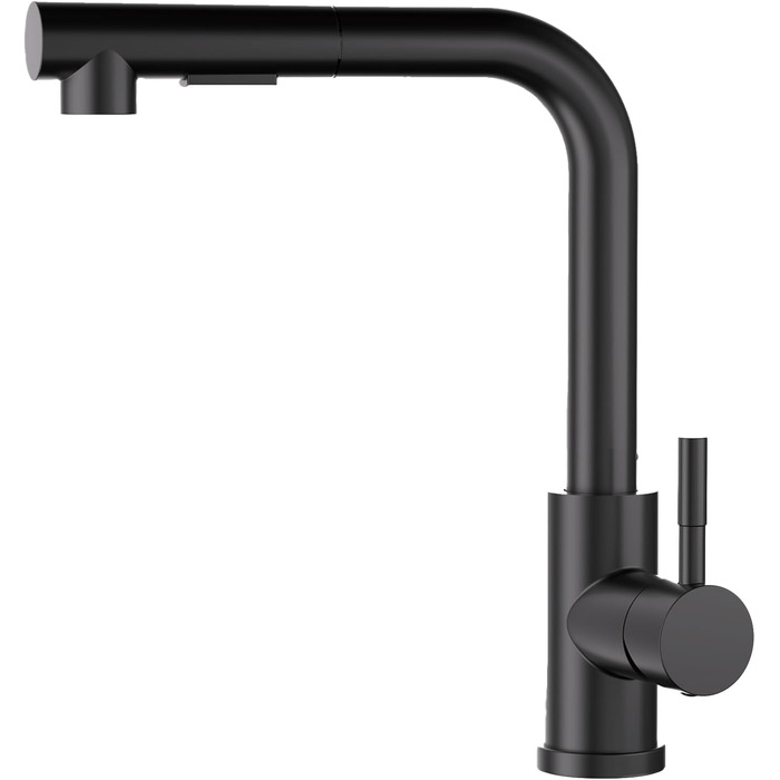 Кухонний змішувач SEMANEY з висувною лійкою, чорний, з донним клапаном, 360° обертання, 2 режими, для кухні