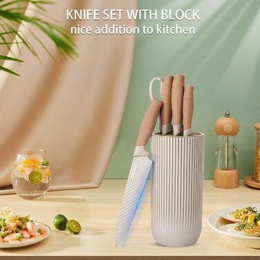 Набір кухонних ножів, 6 предметів: гострі ножі з нержавіючої сталі з антипригарним покриттям, набір для кухні з підставкою (Хакі)