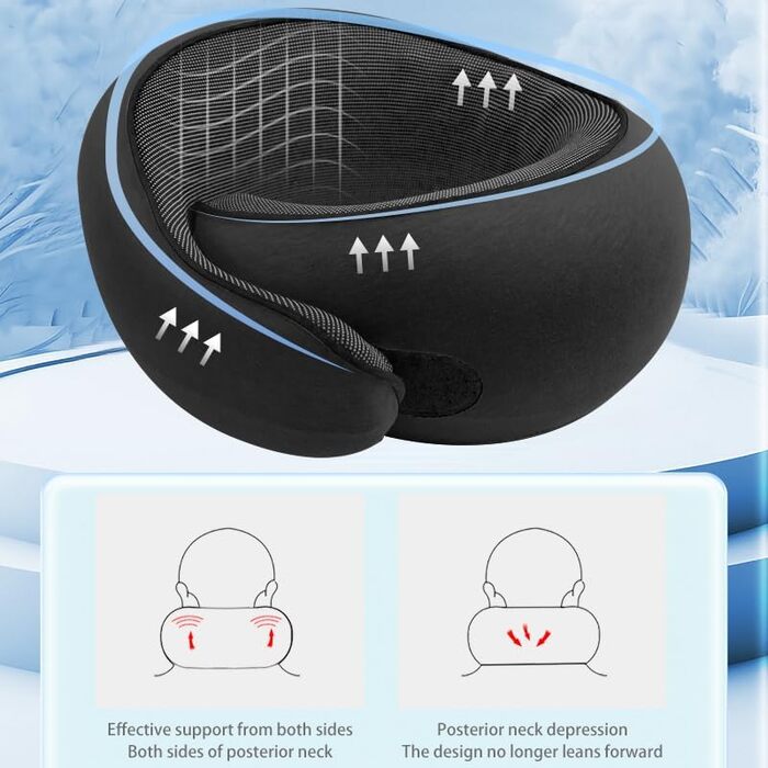 Подушка для подорожей з піни Memory Foam, набір (маска для сну, беруші), U-подібна подушка для шиї в літак, авто, офіс (Рожево-Чорний)