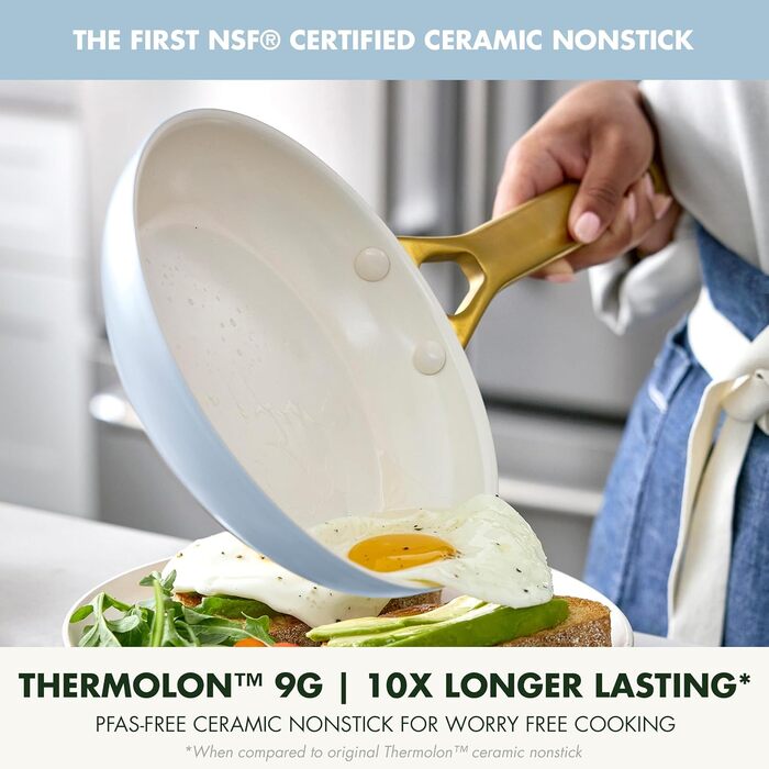 Сковорода GreenPan Reserve Pro 20.3 см з антипригарним покриттям, кераміка, нержавіюча сталь, блакитний колір, NSF-сертифікована, для плити та духовки