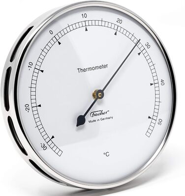 Fischer 117.01 - Indoor/Outdoor Thermometer - 103mm Stainless Steel Bimetal Thermometer Made in Germany – Silver
