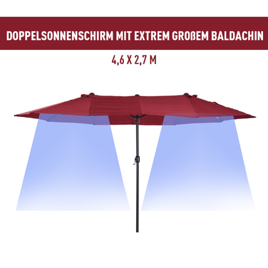 Сонцезахисний парасоль від Outsunny, парасоль для саду 455 x 270 см, торговий парасоль, подвійний сонцезахисний парасоль, парасоль для тераси з ручним підйомом, бордовий, овальний | Aosom