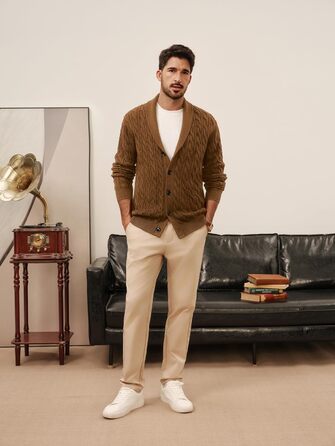 Кардиган чоловічий PJ PAUL JONES з коміром-шарфом, грубий в'язання, на ґудзиках (XL, Червоне верблюже)