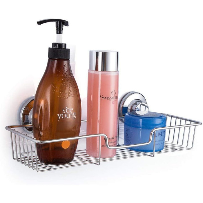 SANNO Strong Suction Cup Shower Shelf Bathroom Rack Storage Stainless Steel Soap Dish Holder, with Suction Cup, Sponge Holder for Shower, Bathroom