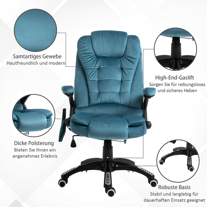 Vinsetto Office Chair with Massage and Heating Function, Adjustable Gaming Chair up to 120kg, 68x72x110-120cm, Blue