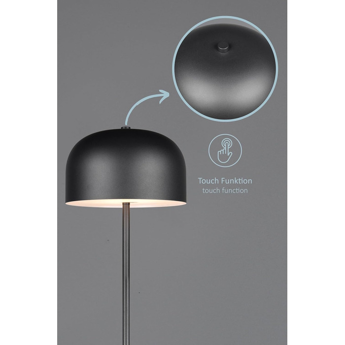 LED настільна лампа Julien, акумуляторна, USB-C, чорна матова, Ø 12 см, 1,5W, сенсорне керування, IP20