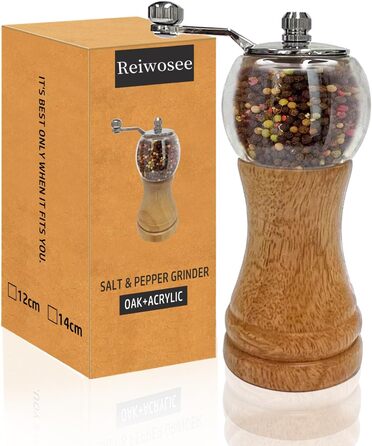 Ручна млинка для перцю та солі Reiwosee, 6 дюймів, акрилова, керамічний механізм, регульований помел, підходить для спецій та чилі