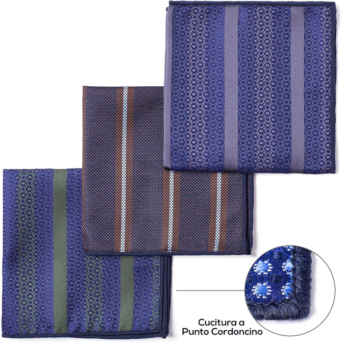 Набір краваток для чоловіків 3 шт. + 3 кишенькові хустинки | Подарунковий бокс на весілля | Класичні краватки та хустинки (синій та зелений)