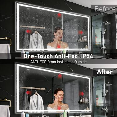 Дзеркало для ванної кімнати 50x70 см з підсвічуванням LED, антизапарююче, димування, 3 кольори світла, Bluetooth