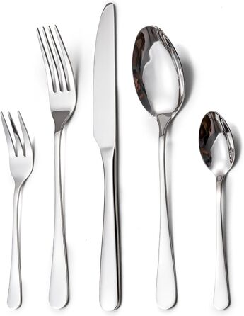 LAZAHOME Cutlery Set, Stainless Steel Mirror Polished, 60-Piece Cutlery Set for 12 People, Dining Cutlery Set with Knife, Fork, and Spoon for Family/Party/Hotel/Restaurant, Silver Table Cutlery, Dishwasher Safe, 60 Pieces