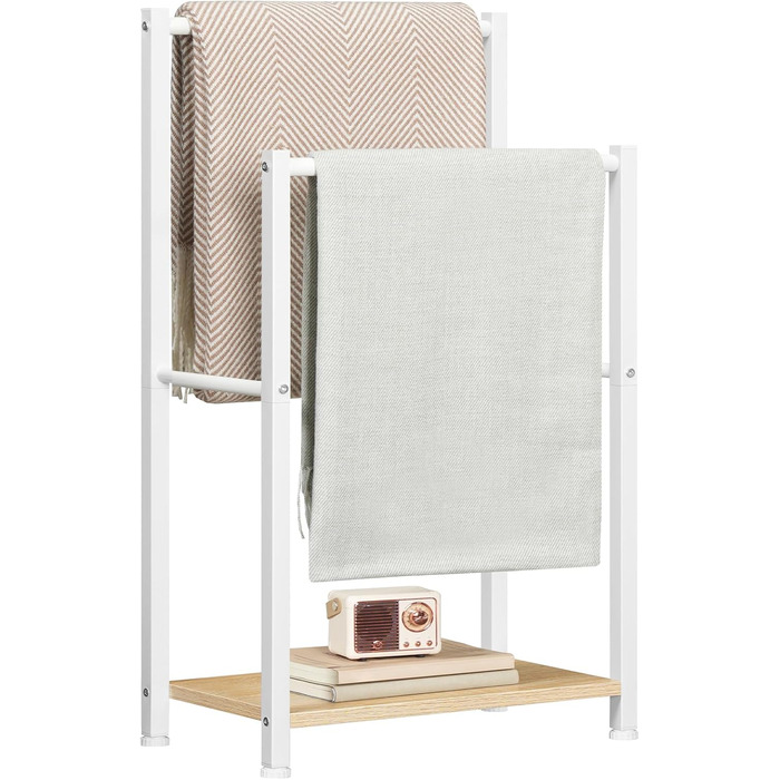 HOOBRO Тримач для рушників, стійка для рушників, мотузка для сушіння, 2 перекладини, для рушників, одягу, ковдр, газет, економія місця, стабільна, білий та натуральний колір