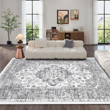Килим Enyhom Boho Mandala 180x270 см, антиковзний, миючий, короткий ворс, для вітальні, спальні, кухні, ретро сірий