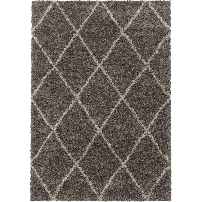 Круглий килим HomebyHome Shaggy діаметром 160 см з високим ворсом, стиль сканди, з малюнком у вигляді ромба, дуже м'який та пухнастий. Підходить для спальні, вітальні, кухні, коридору. Розмір 240 x 340 см (прямокутний), колір - тауп.