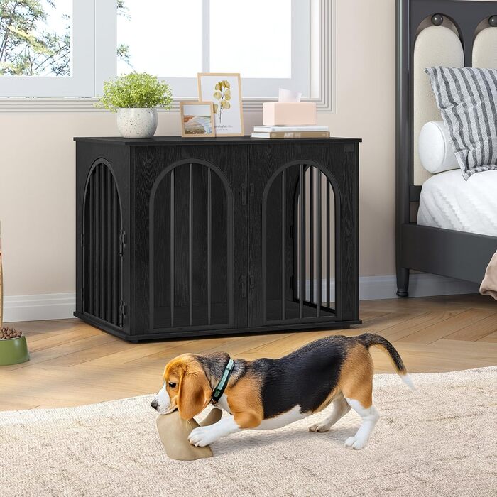 Клітка для собак Hzuaneri, 80 см, 3 двері, сучасний дизайн, чорний колір, для дому, міцна, 80 x 56 x 61 см, DFC85101B