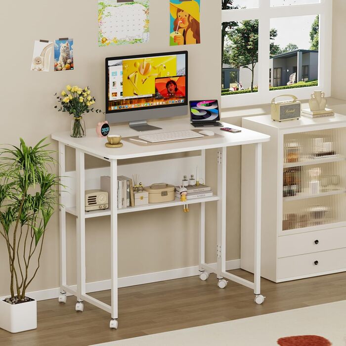 Стіл для ноутбука в ліжко Lapdesk, складний Betttisch, регульований кут 360°, портативний, для читання книг (80 x 58 x 75 см, білий)