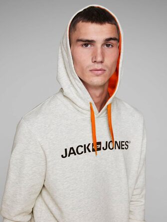 Чоловічий худі Jack & Jones Reg Fit з капюшоном та кишенею, White Melange (Shocking Orange), розмір XXL