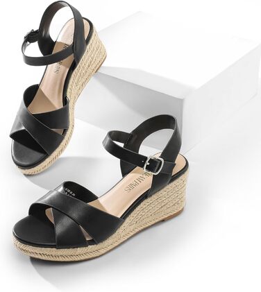 Еспадрильї жіночі DREAM PAIRS з відкритим носком, чорні, на платформі, з еластичними ремінцями на щиколотці, розмір 36.5 EU