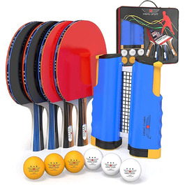NIBIRU SPORT Професійний набір для настільного тенісу з регульованою сіткою, м'ячами та стійками (4 зірки). Комплектація: кріплення, сумка для зберігання, набір для 4 гравців. Підходить для гри в приміщенні та на вулиці.