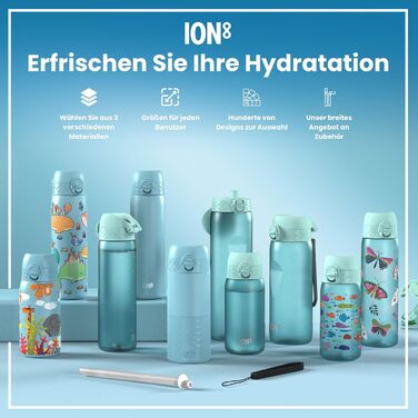 ion8 Insulated Stainless Steel Drinking Bottle 320 ml Leak-Proof One-Handed Opening Secure Locking Dishwasher Safe Flip-Top Lid Carrying Handle Easy to Clean, Durable, Unicorn (Evo, Steel, Alaskan Blue)