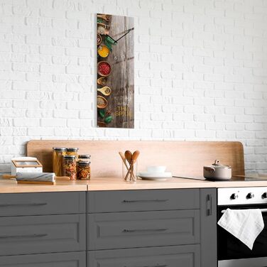 Настінний годинник із скла безшумний The Spice 20x60 см для кухні, прямокутний, з металевими стрілками, вироблено в ЄС