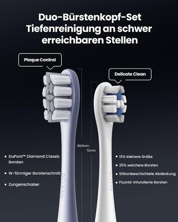 Електрична зубна щітка Oclean X Pro Digital з 4 насадками та кейсом для подорожей, звукова, з кольоровим дисплеєм, 3 режими, відстеження 8 ділянок, таймер, APP, срібляста