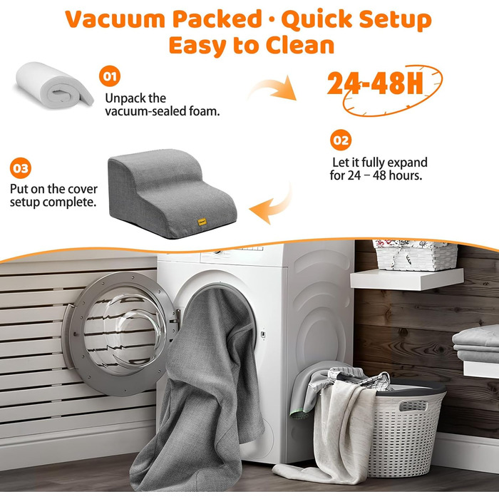 Сходинка для собак Gimars 30D з міцного піноматеріалу, широка, 3 сходинки, 40 см, знімний чохол та антиковзаюча поверхня. Підходить для малих собак до дивану, ліжка, софи, авто.