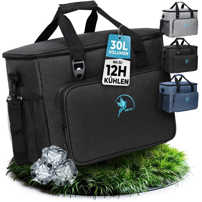 Термосумка 20/30L (складніша) - ізольована сумка-холодильник 10-12 годин для пікніка, роботи, покупок (30л, чорна) з відкривачем та PEVA-матеріалом