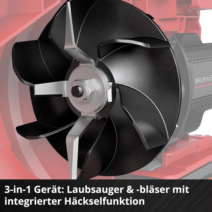 Einhell Cordless Leaf Blower VENTURRO 18/210 Power X-Change (18 V, suction power 500 m³/h, collection bag 45 L, blowing function up to 210 km/h, incl. 4 Ah battery & charger) Black, Red
