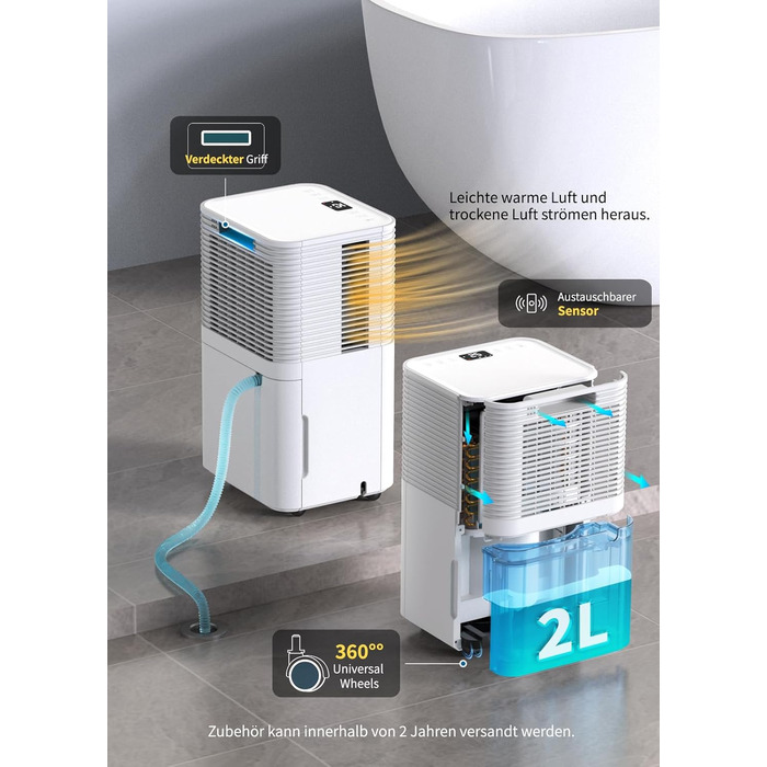 Електричний осушувач повітря 12л/день, сенсорне управління, дисплей, таймер, для дому та сушіння білизни, білий