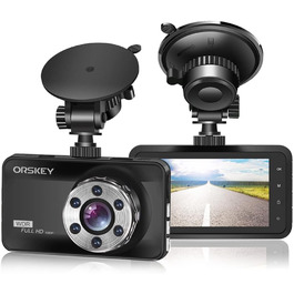 Відеореєстратор ORSKEY Dashcam Auto 1080P Full HD з двома об'єктивами для автомобіля, 170° кут огляду, циклічна запис, G-сенсор, LCD-екран